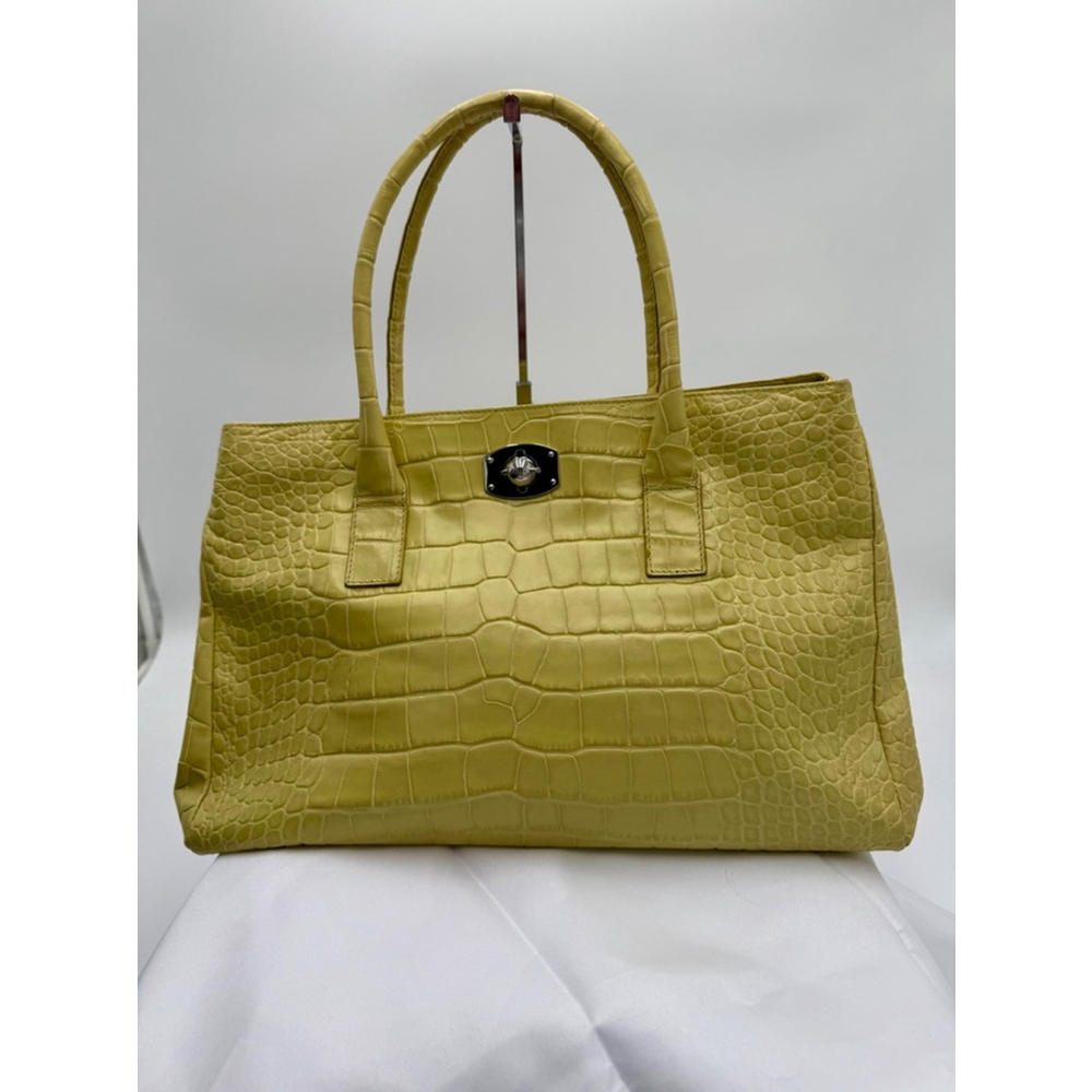 Furla Lime Croc-Embossed Leather Top-Handle Tote